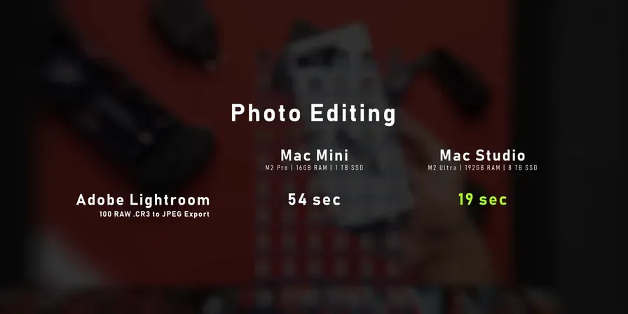 Apple Mac Studio M2 Ultra vs M2 Pro Mac Mini RAW Photo Export Performance Comparison in Adobe Lightroom