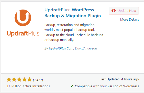 UpdraftPlus Backup Plugin in WordPress